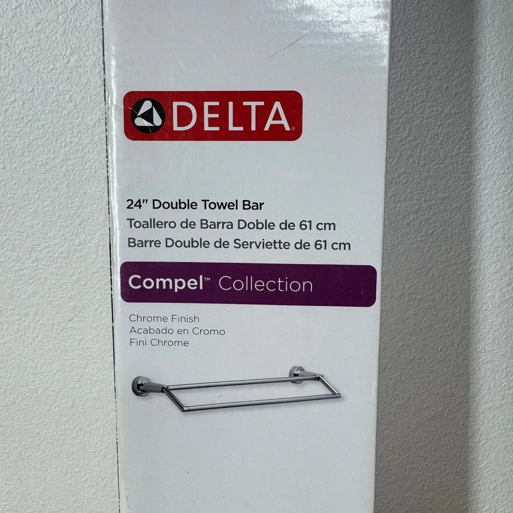 Delta Compel 24 Inch Double Towel Bar Chrome Finish Modern Wall Mount‎ 77125 NEW